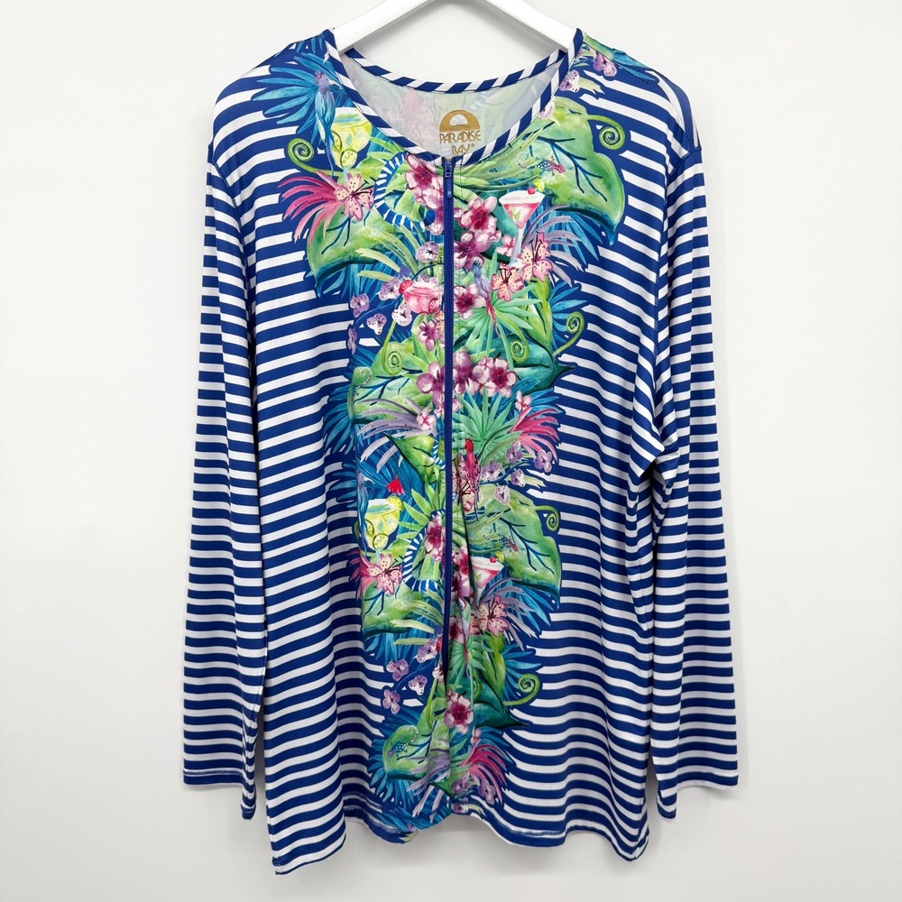Paradise Bay Swim Top Shirt XXL Womens Sun Rash Guard Long Sleeve Resort Cruise